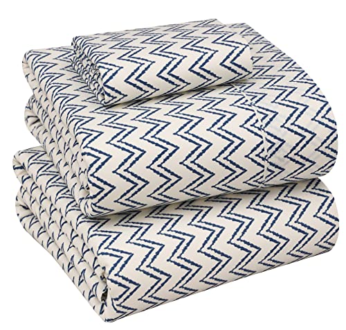 Ruvanti 100% Cotton Sheets - Crispy Cooling Percale Twin Sheet Set, 16 Inch Deep Pocket, Chevron, 3 Pieces