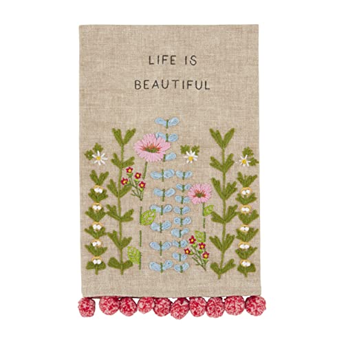Mud Pie Life Embroidered Floral Bathroom Towel, 21'' x 14''