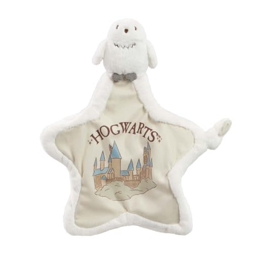 Rainbow Designs Harry Potter Hedwig Comfort Blanket - Soft Plush Newborn Comforter with Snowy Owl Design - Star-Shaped Baby Blanket with Hogwarts Illustration & Knotted Corner for Sensory Play