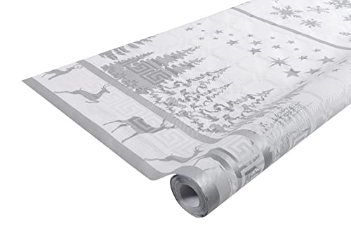 Damask paper disposable tablecloth in roll 6 M long X 1.18 M wide - Damask paper with a chic and classic universal pattern - Box of 12 rolls - Christmas Silver