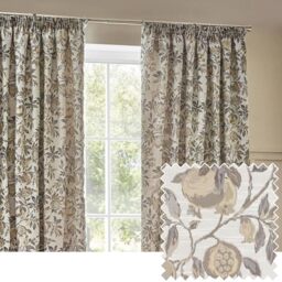 Wylder Tropics Pomegranate Floral Jacquard Pencil Pleat Curtains- 2 Panels - Width x Drop - 117 x 137cm (46 x 54) - Natural