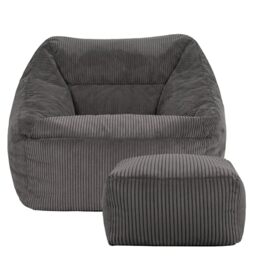 icon Natalia Cord Bean Bag Chair & Footstool with Filling Included, Grey