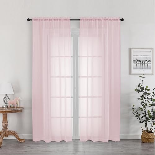 OWEINE Sheer Curtains 78 Inches Long 2 Panels Set, Rod Pocket Fimly Voile Solid Blush Window Curtain Panels for Living Room Bedroom, Soft Voile Sheer Curtains & Drapes, Total 78 Inches Width