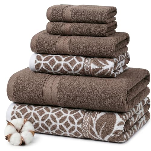 Modern Threads Trefoil Filigree 6-Piece Reversible Yarn Dyed Jacquard Towel Set - Bath Towels, Hand Towels, & Washcloths - Super Absorbent & Quick Dry - 100% Combed Cotton