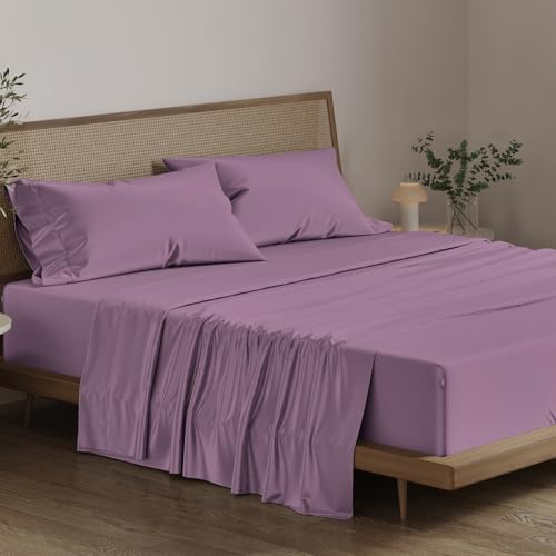 "THREAD SPREAD 100% Egyptian Cotton Sheets Queen Size Bed Set - 4 PC 800 Thread Count Egyptian Cotton Queen Sheet Set (Plum), Soft, Cooling, 16"" Deep Pocket Sateen Luxury Hotel Bedsheet"