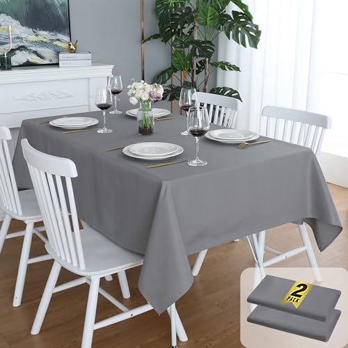 FOLINS&HOME 2 Pack Grey Rectangle Tablecloth - 60 x 120 Inch Wrinkle Free Waterproof Polyester Table Cloths, Spillproof 210 GSM Washable Table Cover for Party, Banquet, Oblong/Rectangular (2 Pcs)