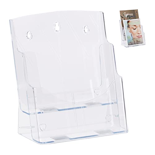 Relaxdays Prospectus Holder A4 / DIN Long, 2 Tiers, Acrylic, Flyer Display, Table, Wall, HWD: 27.5x24x15cm, Transparent