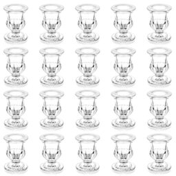 Romadedi Glass Taper Candle Holders - Clear Small Candlestick Holder Bulk, Thicker Glass Candle Sticks Set for Wedding Christmas Party Dining Table Table Centerpiece Decor, 20Pcs