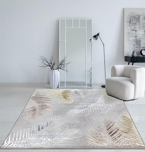 Mia's Teppiche Cielo Modern dense short pile carpet, living room, bedroom, elegant sheen, glossy fibre, high-low effect, feather, Grey, 80 x 300 cm