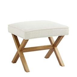 Amazon Basics Modern Padded Upholstered Square Ottoman, Foot Stool Living Room, Entryway, Hallyway, Living Room, Linen, Solid Wood, Ivory, 45.7 x 50.8 x 45.7 cm