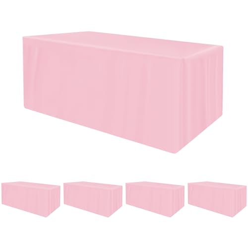 HolidayIdeas Fitted Tablecloths for 6 Foot Rectangle Table, Wrinkle Resistant Washable Table Cover 30x72 Inch for Vendor Booth Display, Banquet, Trade Show, Pink, 4 Pcs