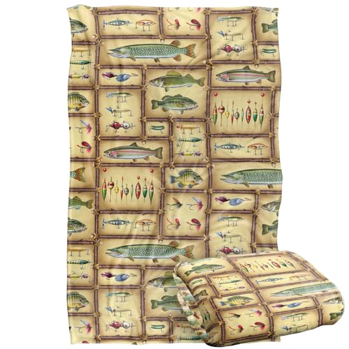 Jq Licensing Fish Sticks Lodge Fishing Lures Pattern Silky Touch Super Soft Throw Blanket 91 x 147 Cm
