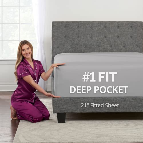 Queen Deep Pocket Fitted Sheet – 21” Perfectly Fits 17”–23” Mattresses – Lovely Calm Grey