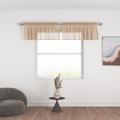 Beige Sheer Tier Curtains over Sink 16 inches Long Voile Kitchen Tiers Cafe Curtains Small Mini Curtain Valances Bathroom Caravan Cabinet Basement Door Short Half Window Curtains 2 Panels Rod Pocket