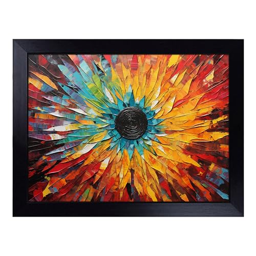 Lap Tray with Bean Bag Cushion, Mandala Flower Abstract - Handmade in the UK, Raised Wooden Edge, Padded Cushion, Heat-Resistant Wipe-Clean Surface, for Meals, Laptops and Crafts