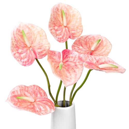 OBDXZHC 8PCS 22.8inch Anthurium Artificial Flowers Pink Faux Silk Anthurium Real Touch Flower Faux Floral Arrangement for Vase Table Centerpieces Wedding Garden Home Decoration (Pink)