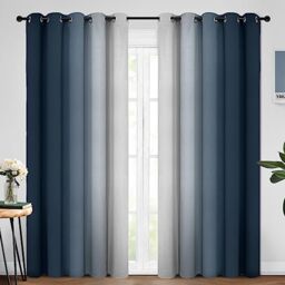 Yakamok Room Darkening Ombre Curtains 84 Inch Length, Navy Blue and Greyish White Thermal Gradient Color Curtains,Light Blocking Window Drapes Bedroom,62 Width,2 Panels, navy