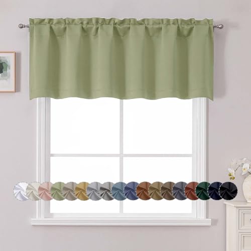 "Chyhomenyc White Valance for Window, Blackout Small Kitchen Curtain for Bedroom/Living Room, Rod Pocket Privacy Short Window Treatment Valance RV Bunk Panels, 60"" Wx18 L"