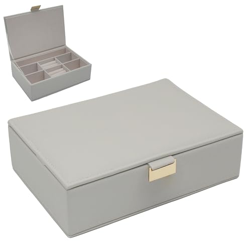 Lesser & Pavey Square White Faux Leather Lockable Jewellery Box - Secure Fastening, Spacious Compartments, Scratch Protection, Everyday Organisation, Gift Choice
