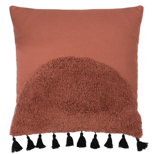 furn. Radian Polyester Filled Cushion – Textured Semi Circle Tufted Cotton Tassel Trim Decorative Pillow (Brick – 45x45cm)