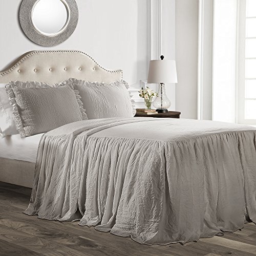 Lush Decor Ruffle Skirt Bedspread, Polyester, Grey, King
