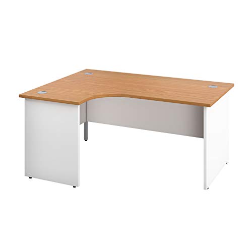 Office Hippo Professional Office Desk, Left Corner Desk, Strong & Reliable Panel Desk, Office Table With Integrated Cable Ports, PC Desk For Office or Home - Oak Top / White Legs