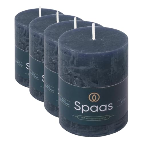 Spaas Rustic Pillar Candle 70/95 mm 35h, Dark Blue (Pack of 4)