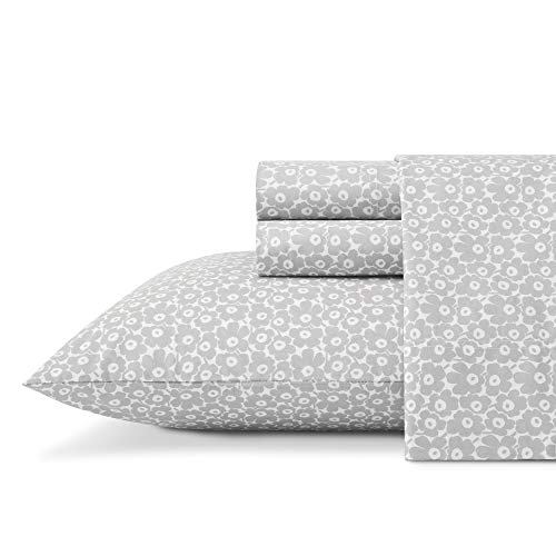 MARIMEKKO - Queen Sheets, Cotton Percale Bedding Set, Crisp & Cool Home Decor (Pikkuninen Unikko Grey, Queen)
