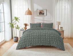 GC GAVENO CAVAILIA Seersucker Duvet Cover Sets - 3Piece Microfiber Bedding Duvet Cover Double & Pillow Cases - Breathable & Super Soft Bed Quilt Covers Set Button Closure, 200x200 Cm, Charcoal