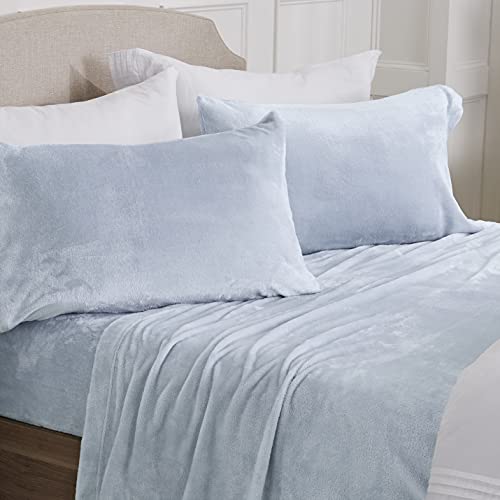 NY Loft Ultra Soft Micro Fleece Sheets Set with Extra Deep Pockets - Queen Size - Velvet Sheet Set - Plush Polar Fleece - Velvet Plush Cozy Warmth - Tribeca Collection Queen, Glacier Blue