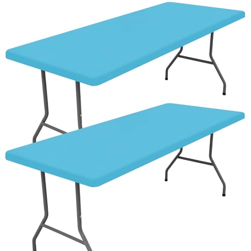 "Moosfor Spandex Picnic Table Cloth 2 Pack, Elastic Fitted Tablecloths for 5 Foot Rectangle Tables, Stretch Washable Patio Table Cover for Outdoor, Camping, Banquet and Parties (Blue Mist, 30""x60"")"
