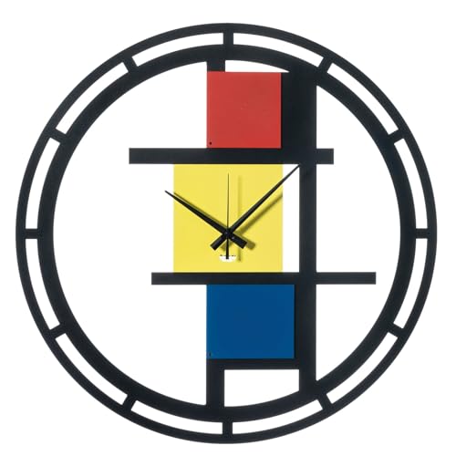 Arti & Mestieri Mondrian 50 – Wall Clock Design 100% Made in Italy – Iron, Diameter 50 cm