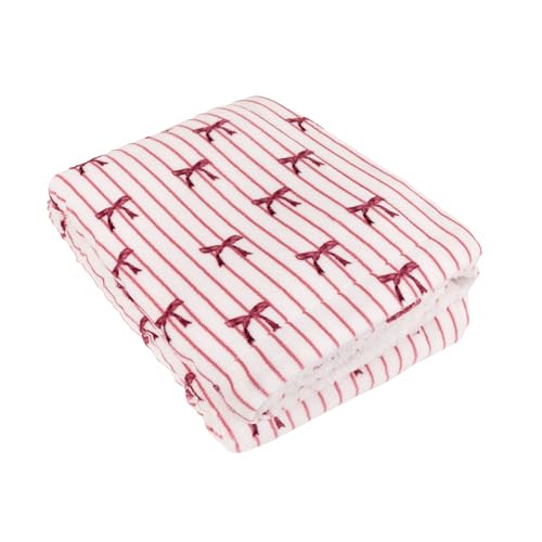 furn. Noortje Bows Throw – Striped Parisian Bow Soft Sherpa Fleece Blanket (Silk Pink - 130x180cm)