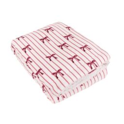 furn. Noortje Bows Throw – Striped Parisian Bow Soft Sherpa Fleece Blanket (Silk Pink - 130x180cm)