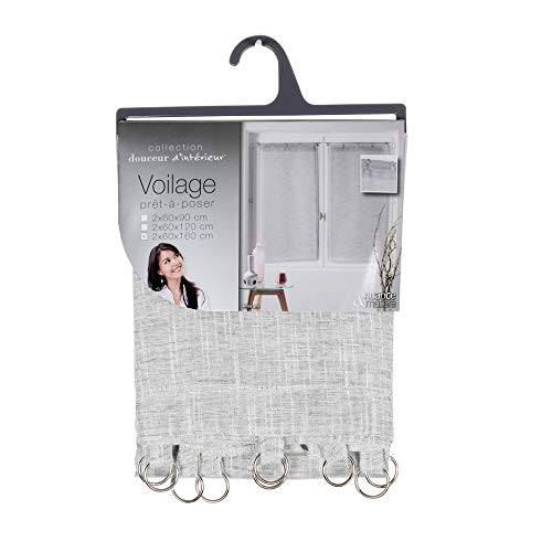 Douceur d'Intérieur Pair of Straight Milza Net Curtains 2 x 60 x 160 cm Grey