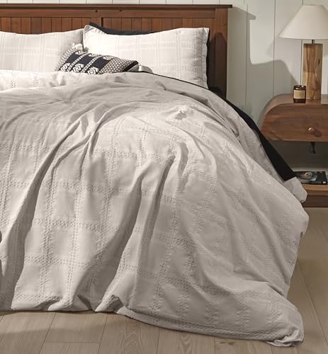 Ruvanti 100% Cotton Waffle Duvet Cover Full Size Set, 3 Pieces, Linen, Ultra Soft Pre-Washed Bedding, Breathable Comforter Cover Set 8 Corner Ties, Button Closure