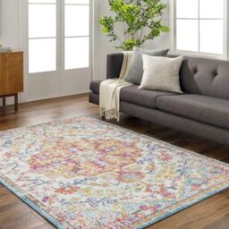 Livabliss Lou Asmara Vintage Design – Living Room 200x275 cm, Dining, Kitchen Use, Traditional Multicolour Boho Style, Easy Care Pile, Red Orange Teal Beige