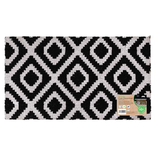 JVL Eco-Friendly Latex Backed Coir Entrance Doormat, 40x70cm - Monochrome Diamond