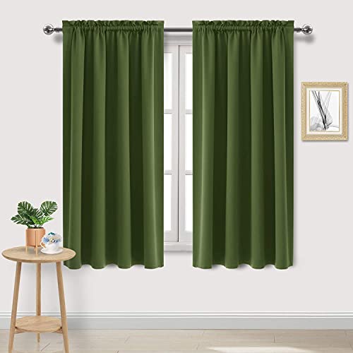 DWCN Olive Green Room Darkening Black Out Blackout Curtains - Thermal Insulated Privacy Energy Saving Window Curtain Drapes 38 x 63 inch Length, Set of 2 Bedroom Living Room Curtains