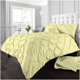 GC GAVENO CAVAILIA Pintuck Duvet Cover Sets, Pinch Pleat Bedding Quilt Covers, Polycotton Bed Covers Breathable Double Bed Set With Pillowcases Yellow