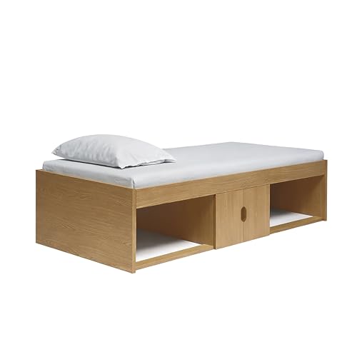 Kidsaw Single Low Cabin Bed Frame, Engineered Wood, Oak, 196x96x51 cm, Contemporary, Space Saving
