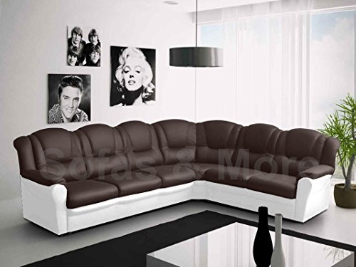 Texas Big Corner Sofa Suite - Brown and White Faux Leather (Right)