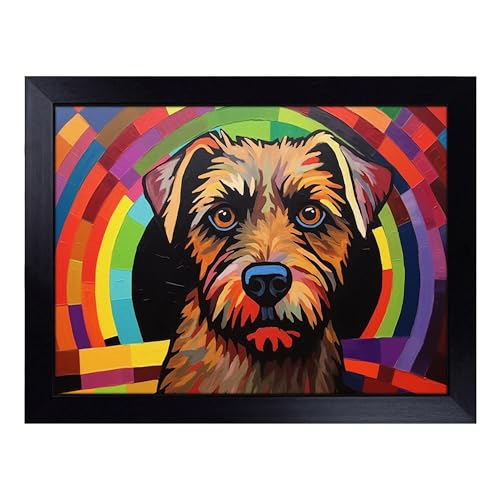 Lap Tray with Bean Bag Cushion, Border Terrier Constructivism - Handmade in the UK, Raised Wooden Edge, Padded Cushion, Heat-Resistant Wipe-Clean Surface, for Meals, Laptops and Crafts