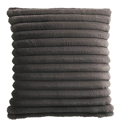 Appletree Faux Fur Cushion – Charcoal Grey Stripe Design – 43x43cm Super Soft Throw Pillow with Filling – Fake Rabbit Fur Texture – Luxury Decorative Accent for Sofa, Bed or Chair