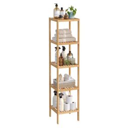 SONGMICS 5-Tier Bamboo Bathroom Shelf, Freestanding Narrow Shelf Unit, Multifunctional Storage Shelf, Corner Shelf, for Kitchen, Living Room, Bedroom, Hallway, Natural BCB55Y