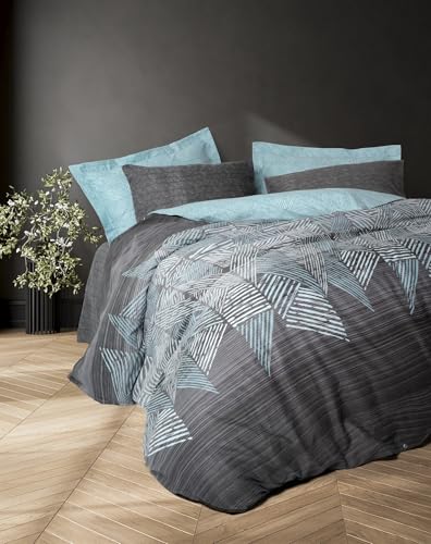 Nuit Des Rêves Premium Ranforce Single Quilt Cover Set, 135 x 200 cm, 100% Cotton, Anthracite, Reactive Printing, Machine Washable, Button Closure, Cosy & Stylish Bedding