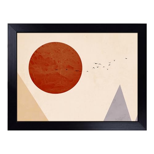 Lap Tray with Bean Bag Cushion, Abstract Modern Landscape - Handmade in the UK, Raised Wooden Edge, Padded Cushion, Heat-Resistant Wipe-Clean Surface, for Meals, Laptops and Crafts
