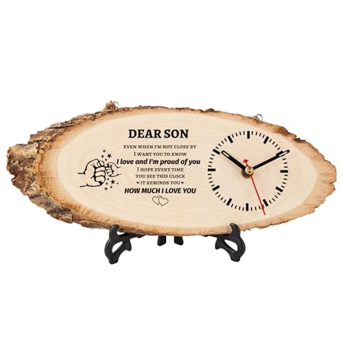 BeauGift Gifts for Son, Wooden Clock Gifts for Son Birthday from Mom Dad, Fathers Day Birthday Gifts for Son in Law, Present from Mother Father to My Son