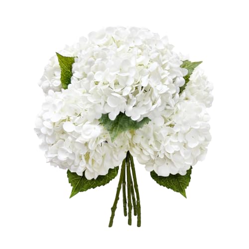 Yatim 21In White Artificial Hydrangea Flowers 5 Pcs Fake Hydrangea Silk Flowers for Wedding Centerpieces Bouquets DIY Floral Decor Home Decoration with Stems