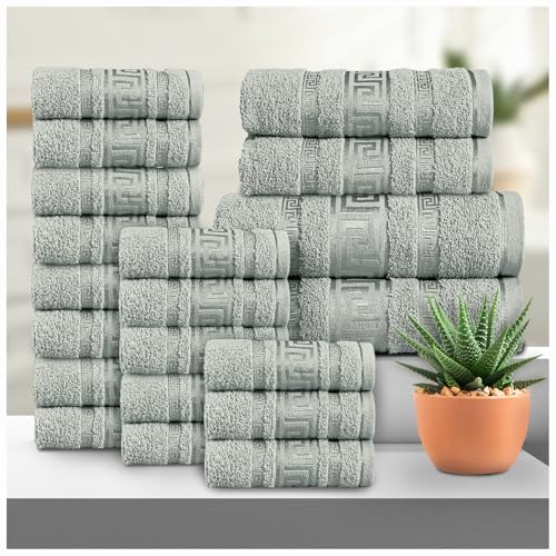 GC GAVENO CAVAILIA Greek 20 Piece Towel Bale Set - Includes 16 Face Towels, 2 Hand Towels & 2 Bath Towels - 100% Cotton Super Absorbent, Quick Dry, Luxury Hotel Collection Towel Set - Silver